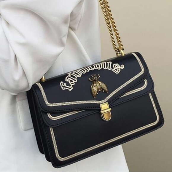 Black & Gold Double-Layered Flip Cover Luxury Chain Shoulder Bag - Picture 4 of 8